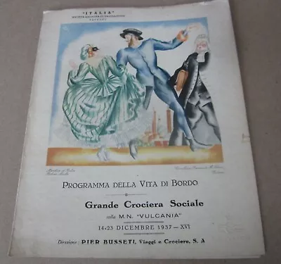 Old Vintage 1937 - VULCANIA - Italian STEAMSHIP - Social Activities PROGRAM • $7.99