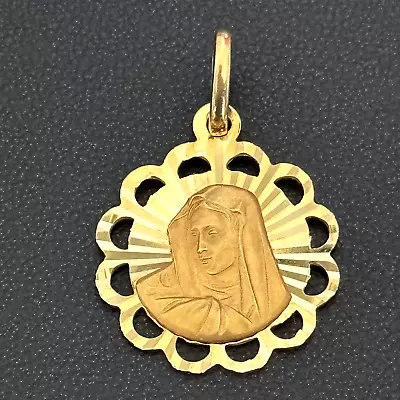 14K Italian Solid Yellow Gold Madonna Virgin Mother Mary Vintage Charm Pendant • $295