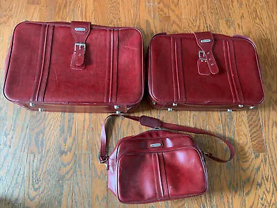 1970’s 3 Pc/Set World Traveler Luggage Faux Leather Suitcase Bag Carryon Read • $129.95