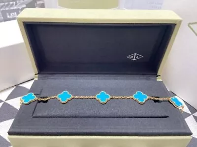 Authentic Van Cleef & Arpels Vintage Alhambra 18K YG 5 Motif Turquoise Bracelet • $668