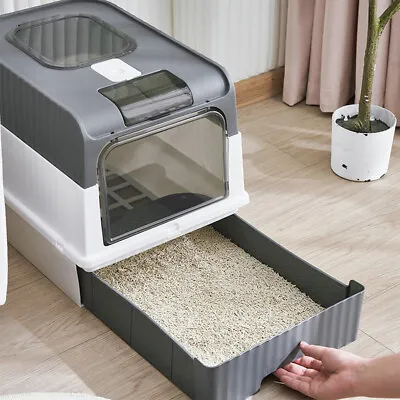 XLarge Open Cat Litter Tray High Sided Deep Jumbo Hooded Lid Pan Box Loo Toilet • £11.94