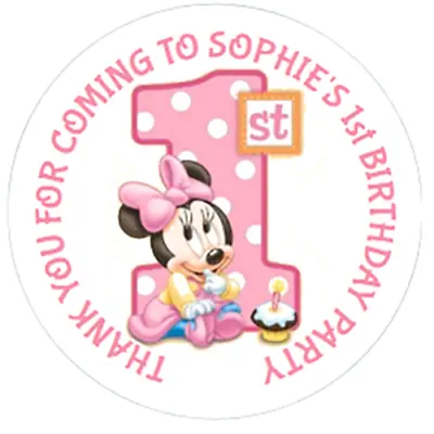 48 Personalised Minnie Mouse Stickers 1st Birthday Party Bag Stickers 40mm • $4.91