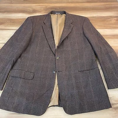 Haspel Blazer Mens 48L Lambs Wool Sports Jacket 2 Button Vicuna Plaid - HOLE • $26.95