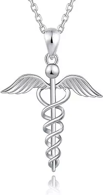 Sterling Silver Caduceus Nurse Doctor Pendant Necklace Jewelry Gift For Women • $58.99