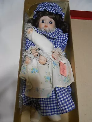 Vtg Brinns Collectible Porcelain NIB Marcia Doll W/ Triplet Babies 14  W/ COA • $34.99