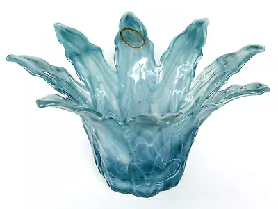 Lavorazione Murano Italy Blue Teal Swirl Art Glass Flower Bowl Vase • $21