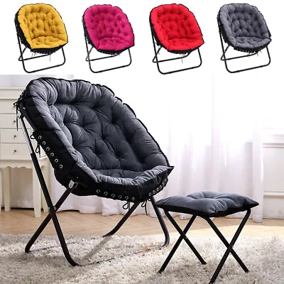 Foldable Sleeper Fabric Padded Lounge Seat Portable Leisure Chair Sofa W/ Stool • £69.95