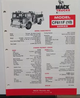 1981 Mack Trucks Model CF611F (10) Diagrams Features Sales Brochure Original • $19.04