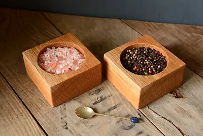 Set Of 2 Salt Or Pepper Pinch Pots Handmade From Oak Hardwood. 75mm Holes • £29.99