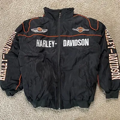 Vintage Harley Davidson Racing Jacket  Mens Large Motorcycle Nascar Embroidered • $79.99