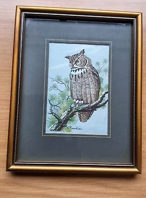  J & J Cash Of Coventry Woven Silk Picture Birds  GREAT HORNED OWL Free Post • £10.99