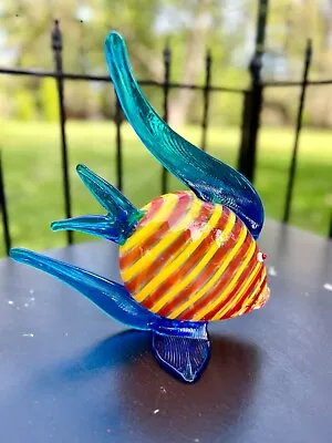 Murano Art Glass Blow Fish Large Italy Handblown Whimsical Tropical Angel Fish • $89