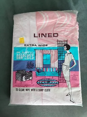 NEW Vintage Mid Century  PLASTIC DRAPES Curtains PINK Wave (2) Panels Valance • $24