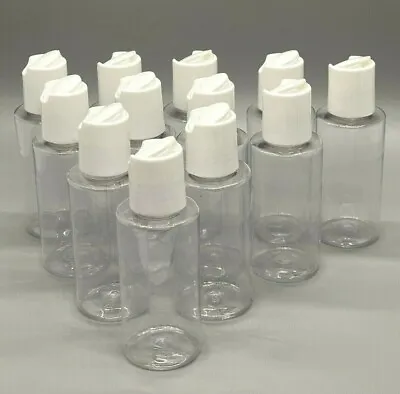 10 Pack-(2oz) 2 OZ Clear Plastic Dispensing Bottles-Disc Cap/SANITIZER/Refill • $9.99