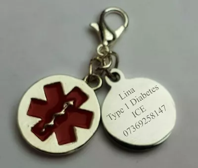 Medical Alert ID Life Saving Charm Engraved SOS Children Adults Diabetes Type 1  • £6.99