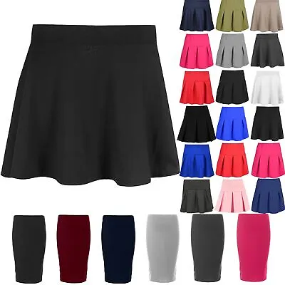 £2.49 • Buy Kids High Waisted Stretch Girls Flared Skater Skirt Uniform School Mini Skirt