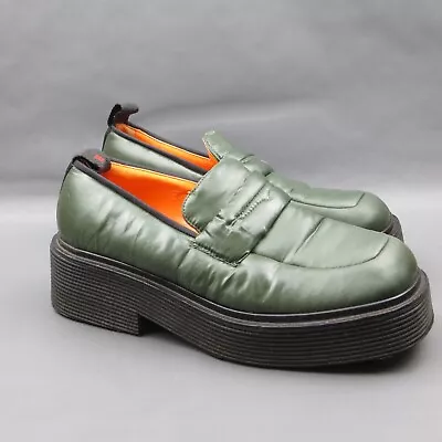 Marni Womens Square Toe Chunky Penny Loafers Size 8 Green Nylon Slip On Y2K • $149.99