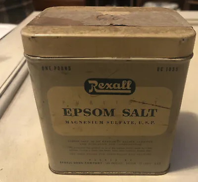Vintage Light Blue Rexall Epsom Salt One Pound Tin Rare • $35