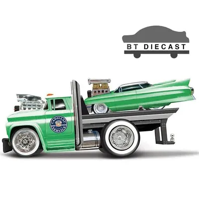 Maisto Muscle Transports 1966 Chevy C60 Flat & 1961 Cadillac  1/64 Green 11545 • $10.90