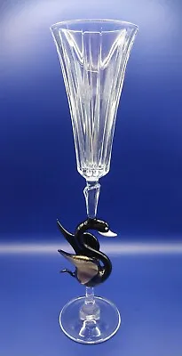 Murano Italy Venetian Art Glass Black Swan Stem Champagne Flute Glass 12  RARE • $99.99