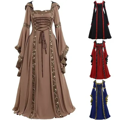 Style Women Vintage Dress Celtic Medieval Renaissance Gothic Cosplay Long Dress • £37.94