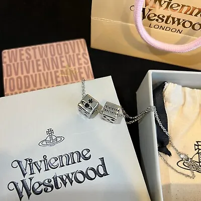 New~Vivienne Westwood Double Dice Necklace Pendant Silver Tone • $89.97