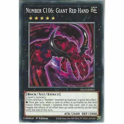 YuGiOh DLCS-EN051 Number C106: Giant Red Hand | 1st Edition Common Trading Card • £0.99