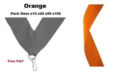BRIGHT ORANGE MEDAL RIBBONS LANYARDS WITH CLIP 22mm WOVEN PACKS OF 10/25/50/100 • £2.50