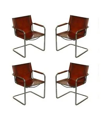 Four Vintage Matteo Grassi MG5 Marcel Breuer Cognac Brown Leather Armchairs 4 • £10000