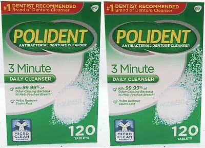 Polident Antibacterial Denture Cleanser ~ 120 ~ False Teeth  Partial ~ Lot Of 2 • $29.92