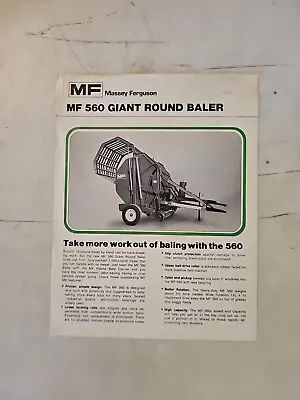 Vintage 1975 Massey Ferguson 560 Giant Round Baler Sales Brochure Spec Sheet  • $9.95