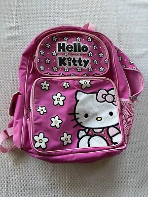 HELLO KITTY BACKPACK Pink Floral Glitter Fuzzy 16” • $14.95