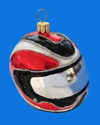 Red Black Motorcycle Helmet European Glass Christmas Tree Ornament Snowmobile • $33.95