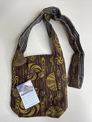 Homemade Crossbody Bag Boho Hippy Made In Nepal Brown Yellow -8.5X9X3.25 NWT • $24.99