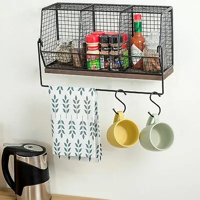 Wall-Mounted Chicken Wire Kitchen Organizer Basket Shelf W/ Towel Bar & S-Hooks • $39.99