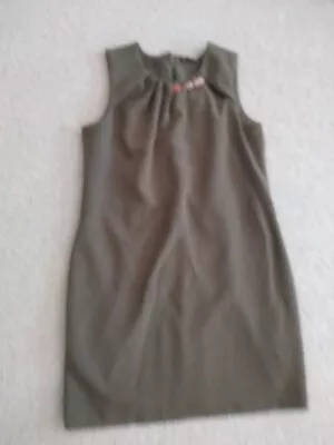 Massimo Dutti Small 10 Olive Green Sleeveless  Dress Leather Neck Detail • $25