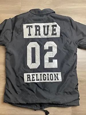True Religion Lined Jacket Mens Medium Black World Tour 2002 Graphic Vintage • $45