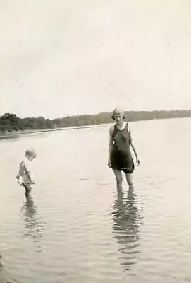 X565 Vtg Photo SWIM SUIT WOMAN WADING IN LAKE C Early 1900's • $3.50