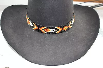 Western Unisex Hand Beaded Hatband Tie SW Arrow Black Brown Orange Yellow • $36
