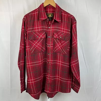 Branded Lion Vintage Red Plaid Button Front Flannel Shirt Mens Size Large • $14.99