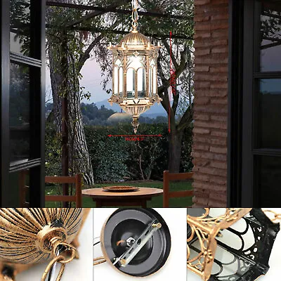 Retro Outdoor Pendant Light Vintage Lantern Yard Hanging Lamp Fixture Waterproof • $34