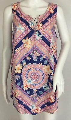 $18.99 • Buy J. Jill Multicolor Floral Sleeveless Lace-Up Neck Detail V-Shaped Hem Tank Top M