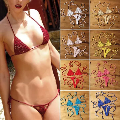 Crochet Mini G-string Bikini Thong String Beach Micro Swimwear Sexy Lingerie Set • £5.15