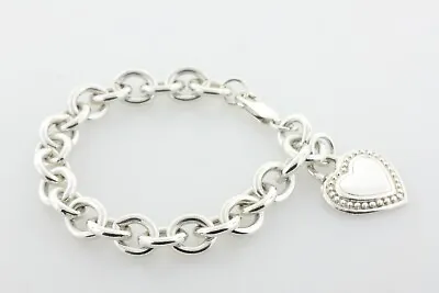 Judith Ripka Sterling Silver 925 Heart Tag Rolo 11MM Round Link Bracelet - 8  • $99.99