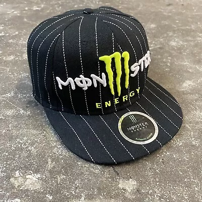 Vintage Y2K Monster Energy Drink Snapback Hat Cap 2000s Pinstripe Black • $34.99