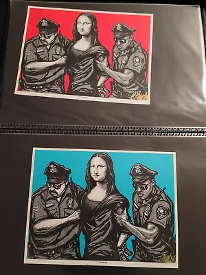Munk One Arrested Mona Lisa Print SET 18x24 RED And BLUE BACKGROUNDS • $800
