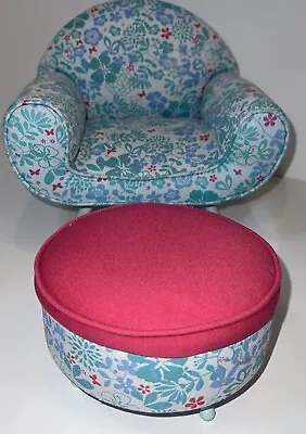 American Girl Kanani Chair And Ottoman Blue Pink Play Doll Furniture T6388 • $45