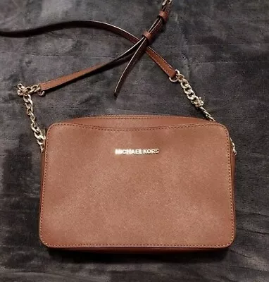 Michael Kors Jet Set East West Chain Brown Saffiano Leather Crossbody Bag • $42.95