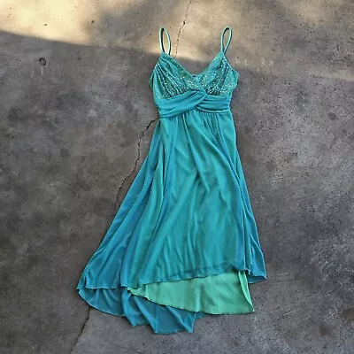 Vintage 90s  Sequin Dress Asymmetrical Flow Fairy Mystical Medium Green  • $19.99