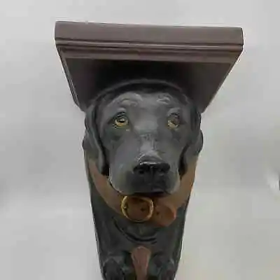 Vintage Black Hand Painted Resin Labrador Retriever Dog Wall Shelf Sconce • $42.99